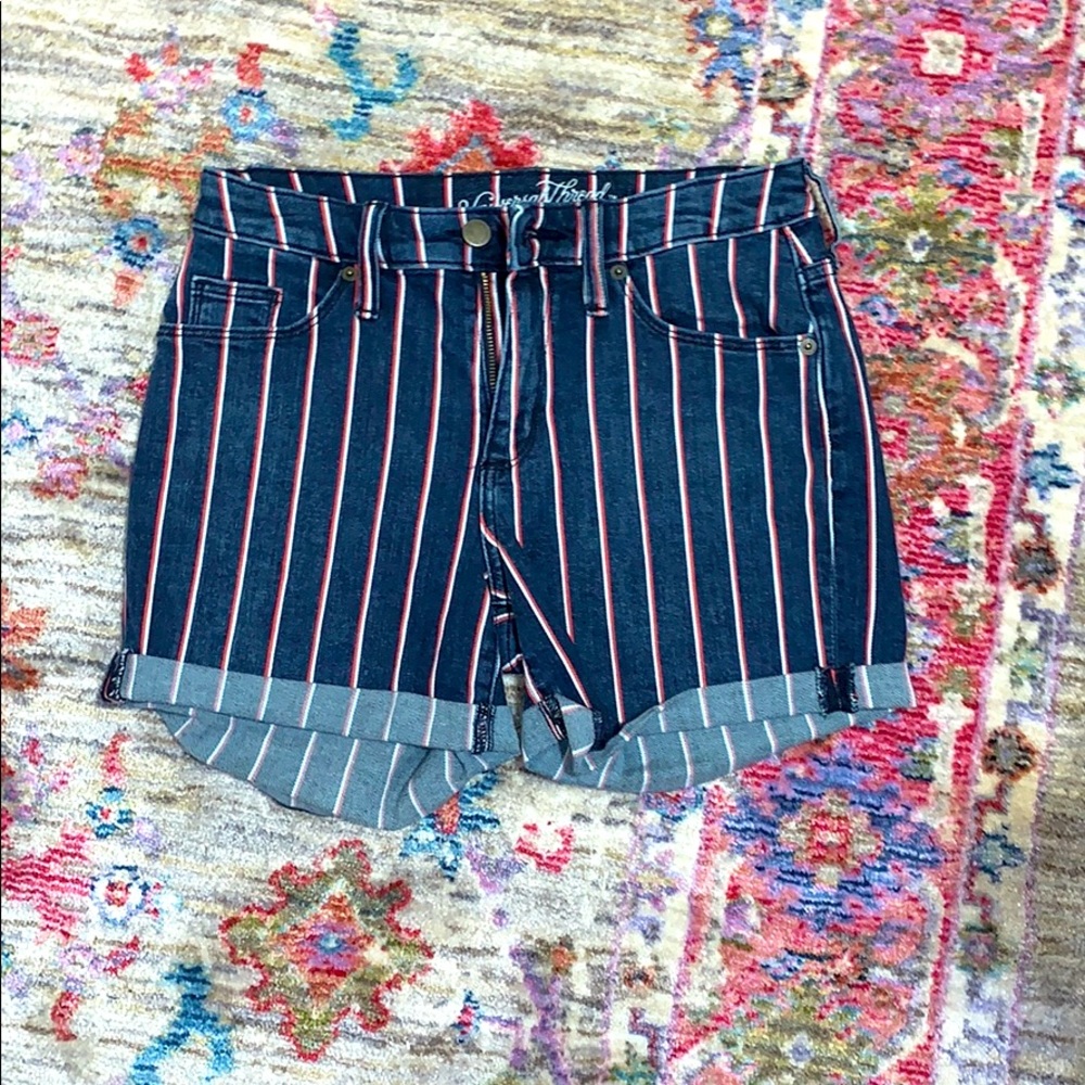 red white and blue jean shorts